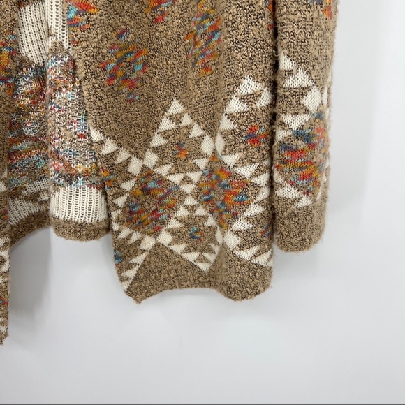 Love On a Hanger Multicolor Western Striped Open Front Beige Knit Sweater - Picture 4 of 11